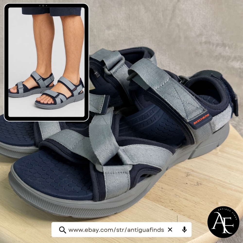 Skechers Relaxed Fit Mens Navy Grey Athletic Hiking Sandals 237050 Size 12